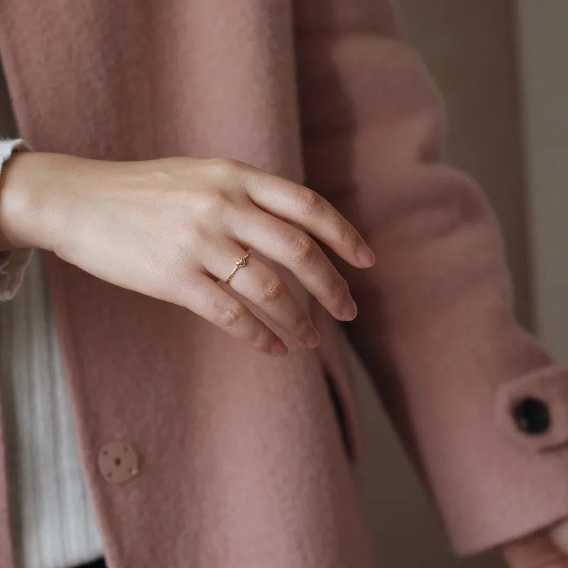 925 Sterling Silber plattiert 14 Karat Gold Schlichter Herzring für Frauen Koreanischer süßer Alltagsschmuck