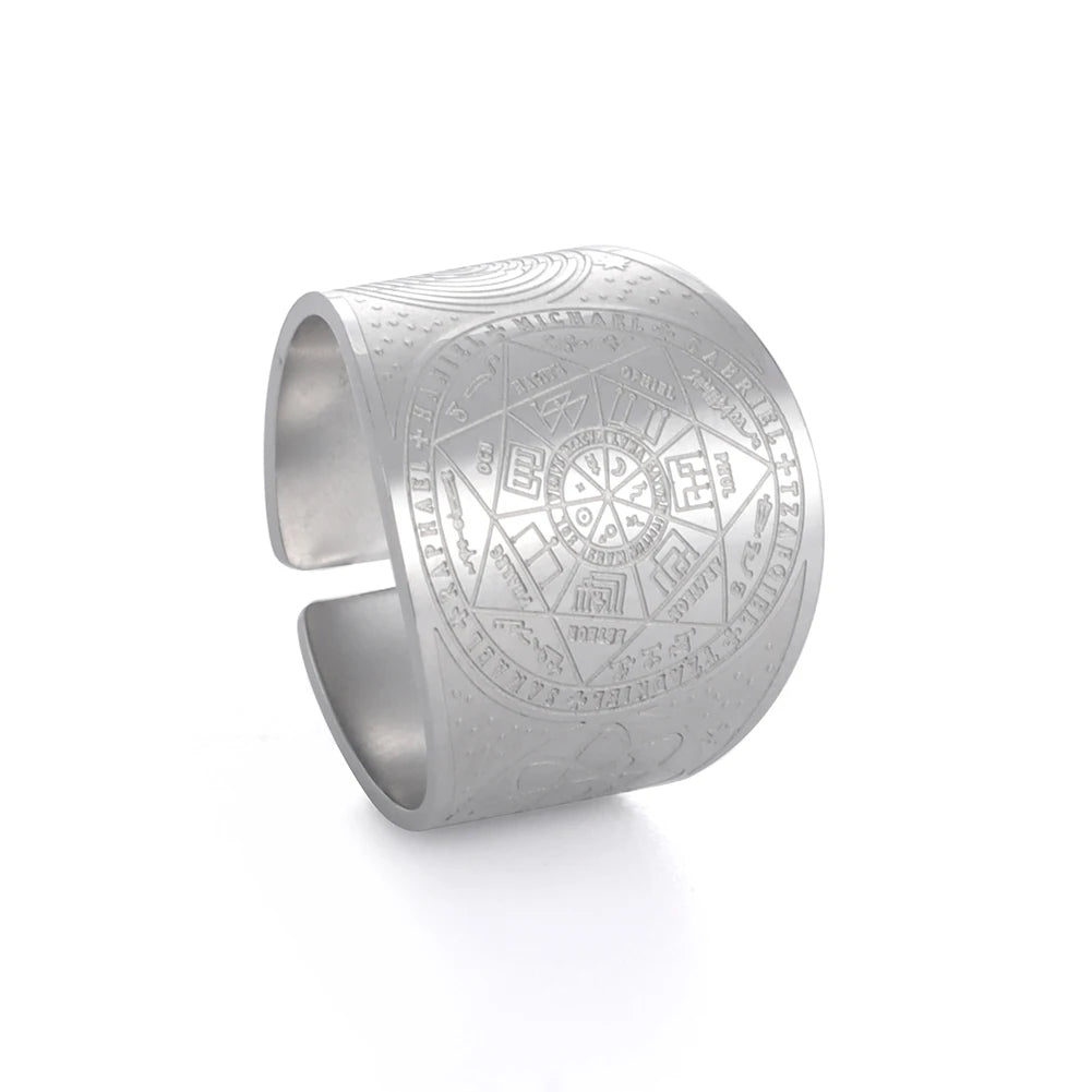 Bague Dreamtimes, Sceau des 7 Archanges, Bague Punk Hexagramme pour Homme, Bijou Amulette Symbole Cube de Métatron