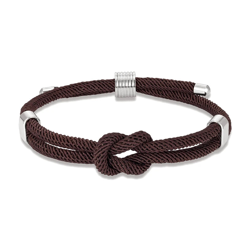 MKENDN Fashion Couple Adjustable Thread Rope Bracelet Stainless Steel Minimalist Mens Women Red Concentric knot Lover Jewelry