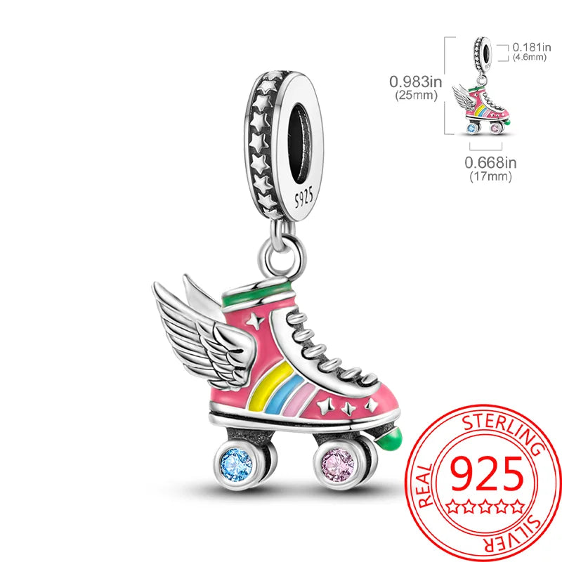 New Collection 925 Sterling Silver Winter Series Skating Ice-skate Charm Charms Fit DlY Bracelet Necklaces Jewelry Fine Gifts