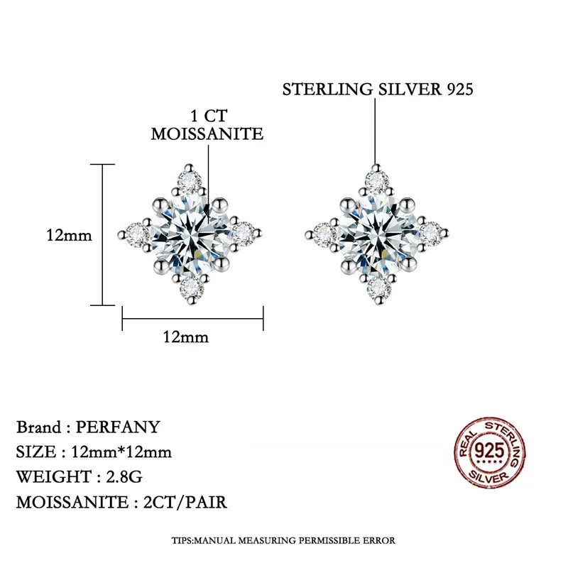 PERFANY 0.5/1CT Moissanite Earrings for Women S925 Pure Silver Four Claw Star GRA Certified Diamond Earrings Party Jewelry - Madeinsea©