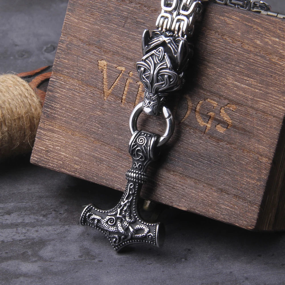 Celtic Wolf / Viking Vegvisir Amulet Hammer Pendant Necklace - Madeinsea©