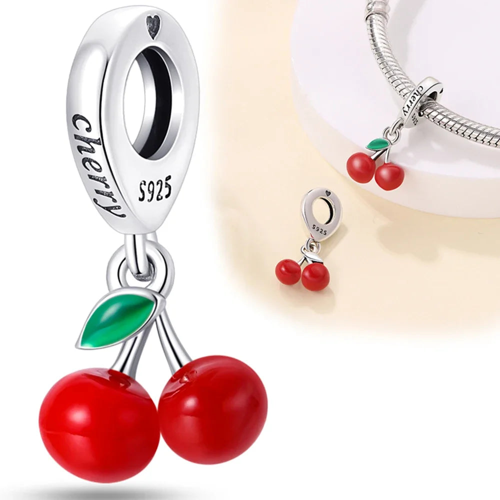 925 Silver Strawberry Pineapple Cherry Avocado Charm Pendant Beads  Fit Charm Original Bracelet for Women Jewelry Making
