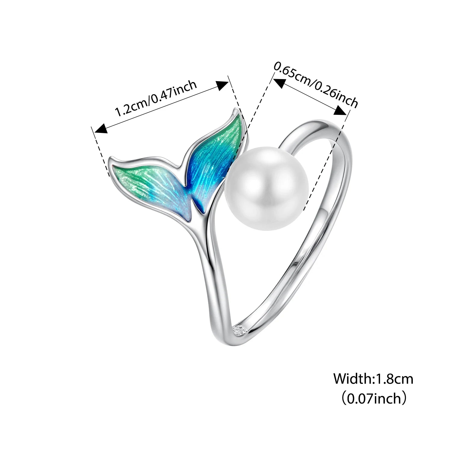 BISAER 925 Sterling Silver Mermaid Open Ring Pearl Gradient Enamel Band Plated White Gold for Women Party Original Fine Jewelry