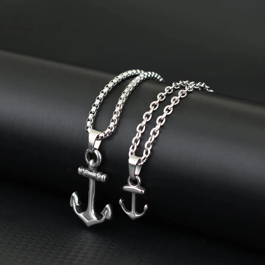 2Pcs/Set Men Necklace Stainless Steel Anchor Pendant Collar Hiphop Rock Cool Riding Neck Accessories Hombre Motorcycle Jewelry