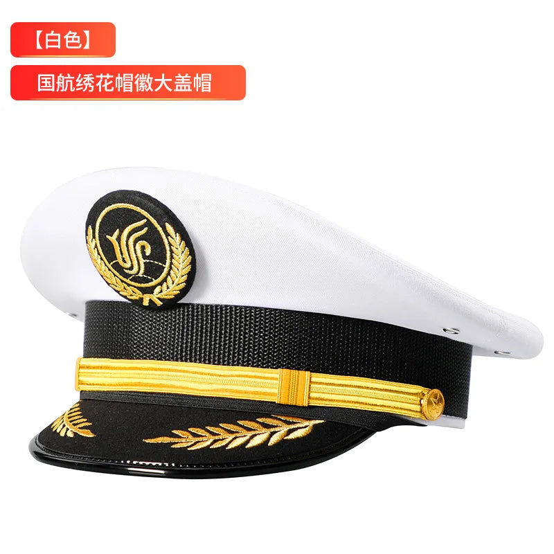 Vintage Officer Peaked Cap Classic Design Adjustable Strap for Aviation Navy Captain Security Railway Personnel Unisex Fits Most