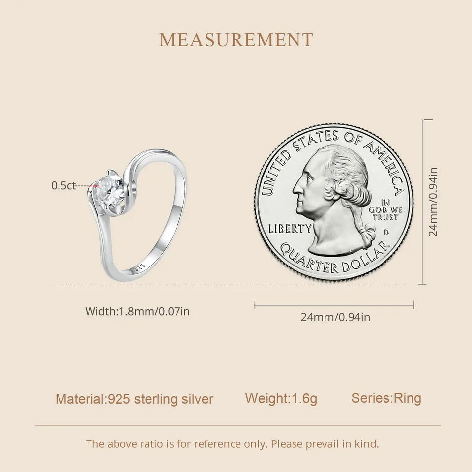 WOSTU 0.5CT D Color VVS1 EX Round Moissanite Wedding Ring for Women 925 Sterling Silver Classical Rings Engagement Band MSR040