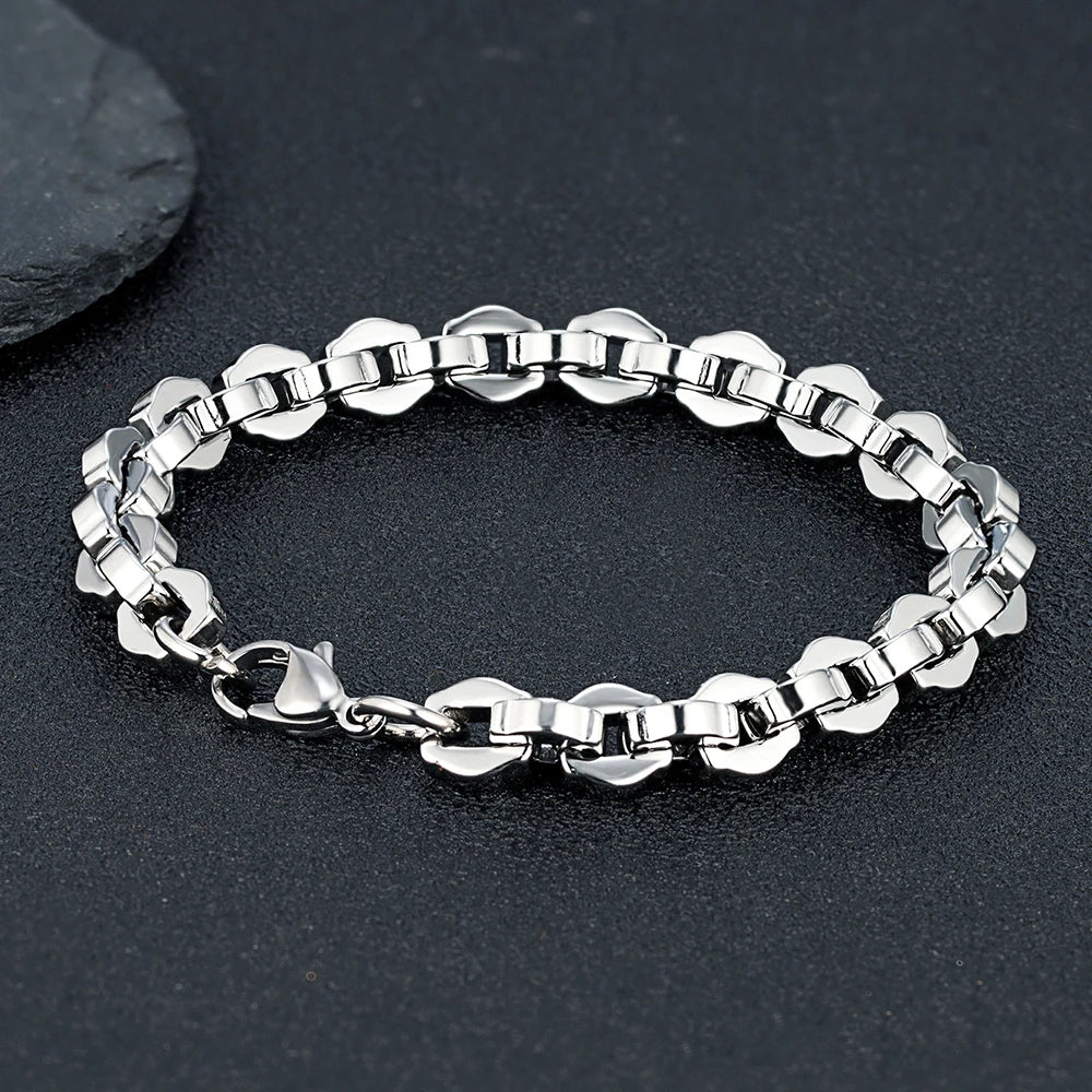 MKENDN 8,5 mm breites Lokomotiv-Armband im Vintage-Stil, oxidiert schwarz, geometrisches Kettengliedmuster, Herrenarmband, Punk-Edelstahl, Motorradschmuck