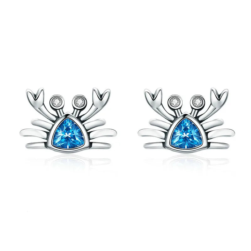 BAMOER 925 Sterling Silver Crab Stud Earrings Enamel Marine Clownfish Ear Studs for Women Girls Sweet Summer Jewelry Gift