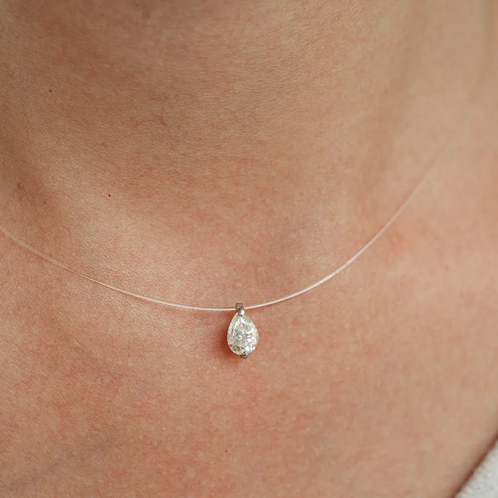 Serenity 1ct Moissanite Necklace Invisible Transparent Fishing Line Women Gift S925 Sterling Silver Pendant Necklace Plated 18K