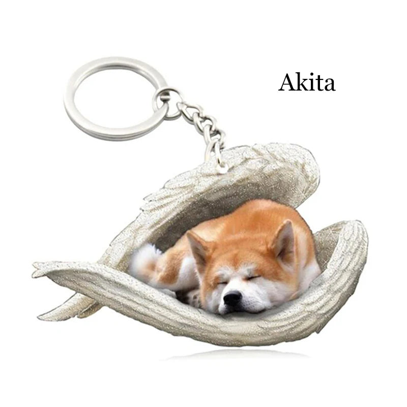 100 Style Cut Dog Sleeping Angel Pendant Bag Keychain Car Keychain Keyring Animal Pet Jewelry Boyfriend Girls Gift Accessories