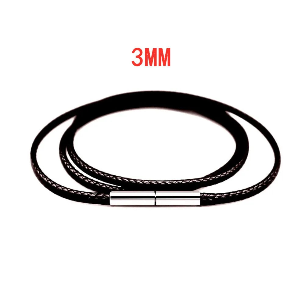 MKENDN Black Leather Chain Necklace for Diy Women Men Handmade Braid Rope Long Necklace 40/50/60/70CM Neck Pendant Chain Jewelry