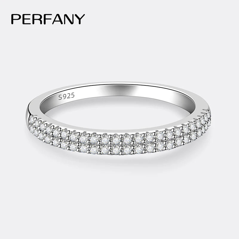 PERFANY 0.23CT All Moissanite Ring for Women S925 Pure Silver Laboratory Double Row Diamond Eternal Wedding High-end Jewelry