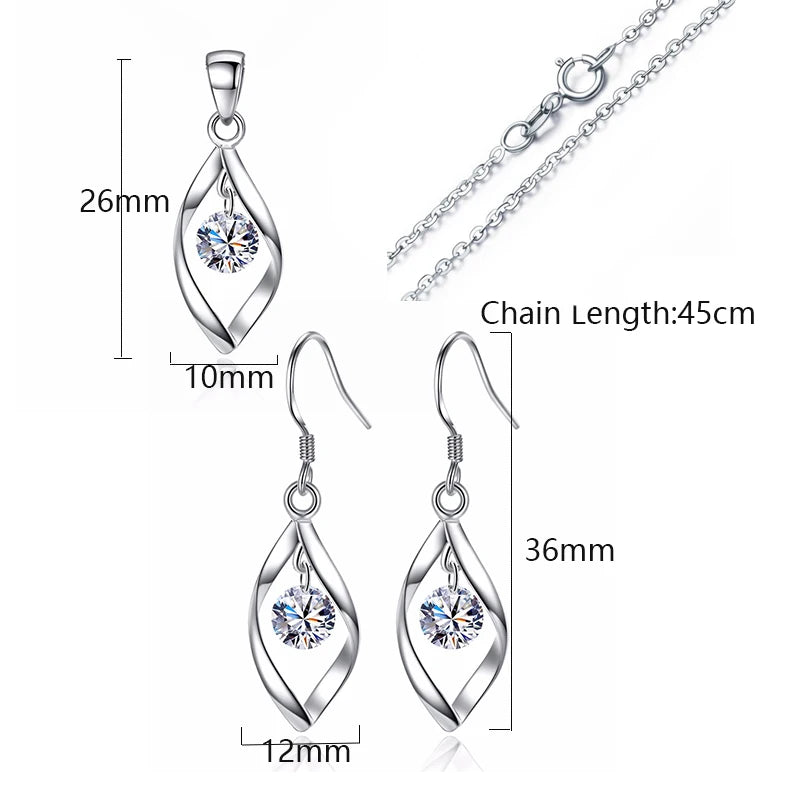 MEEKCAT Schmuckset aus 925er Sterlingsilber mit Zirkonia-Anhänger in Tropfenform – Halskette + Ohrringe – Bijoux für Damen – Weihnachtsgeschenk