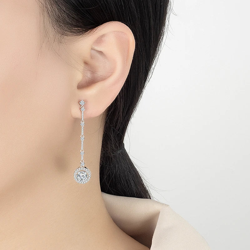 PERFANY 1CT Moissanite Drop Earring Women S925 Pure Silver Round Laboratory Diamond Long Earrings Fashion High End Party Jewelry