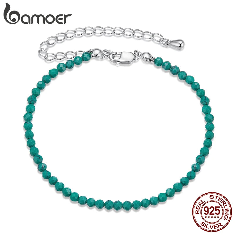 BAMOER Türkisarmband für Damen, 3 mm, handgefertigtes Türkisperlenarmband, elegantes Schmuckgeschenk, 2 Farben
