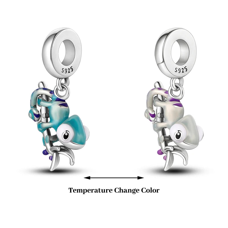 925 Silver Plated Luminous Chameleon Change Color Butterfly Insect Charms Pendant Fit Pandach 925 Original Bracelets DIY Jewelry