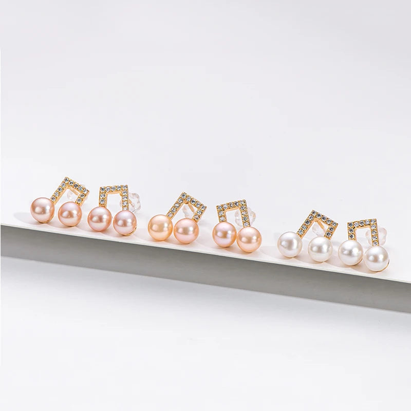 14K Gold Freshwater Pearls Musical Notes Pendant Earrings For Women Fashion Party Anniversary Jewelry Accessories Earings