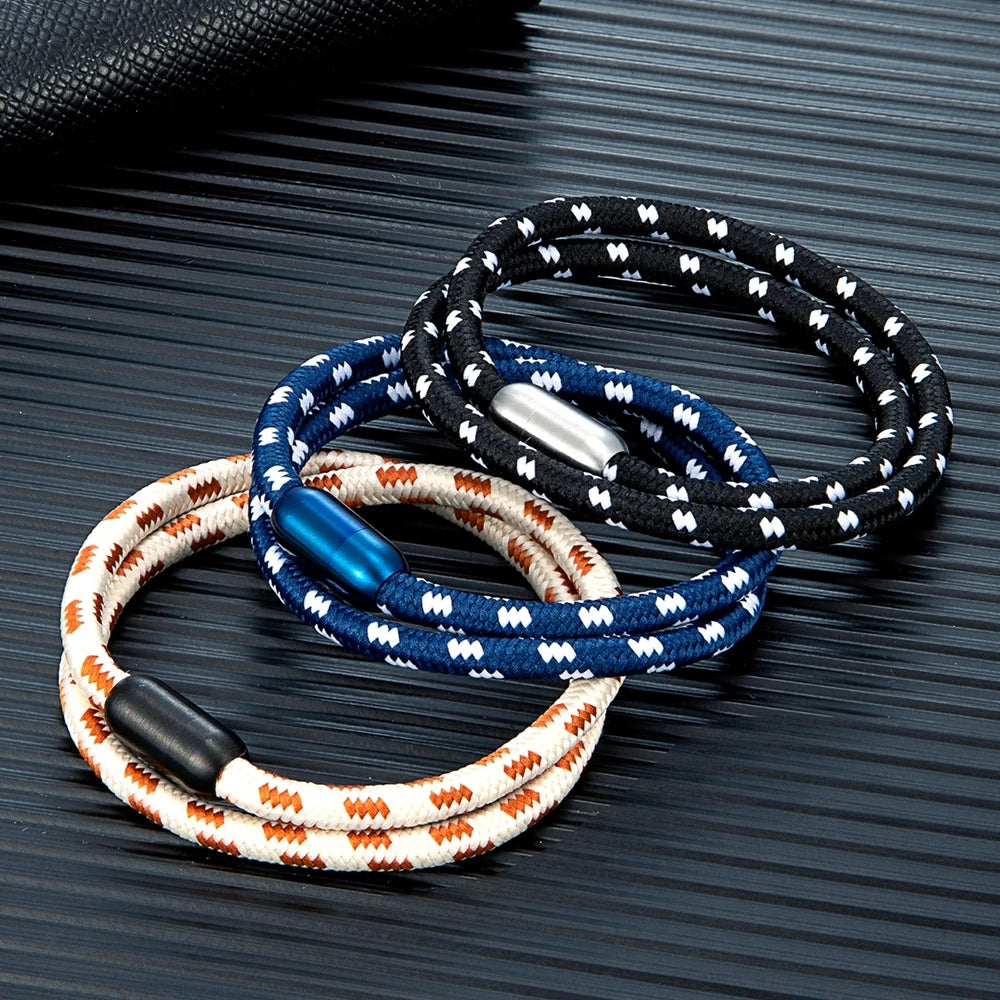 MKENDN Nautical Style Double Strand Rope With Stainless Steel Magnet Clasp Wrap Bangle Unique Sailing-Inspired Gift for Women