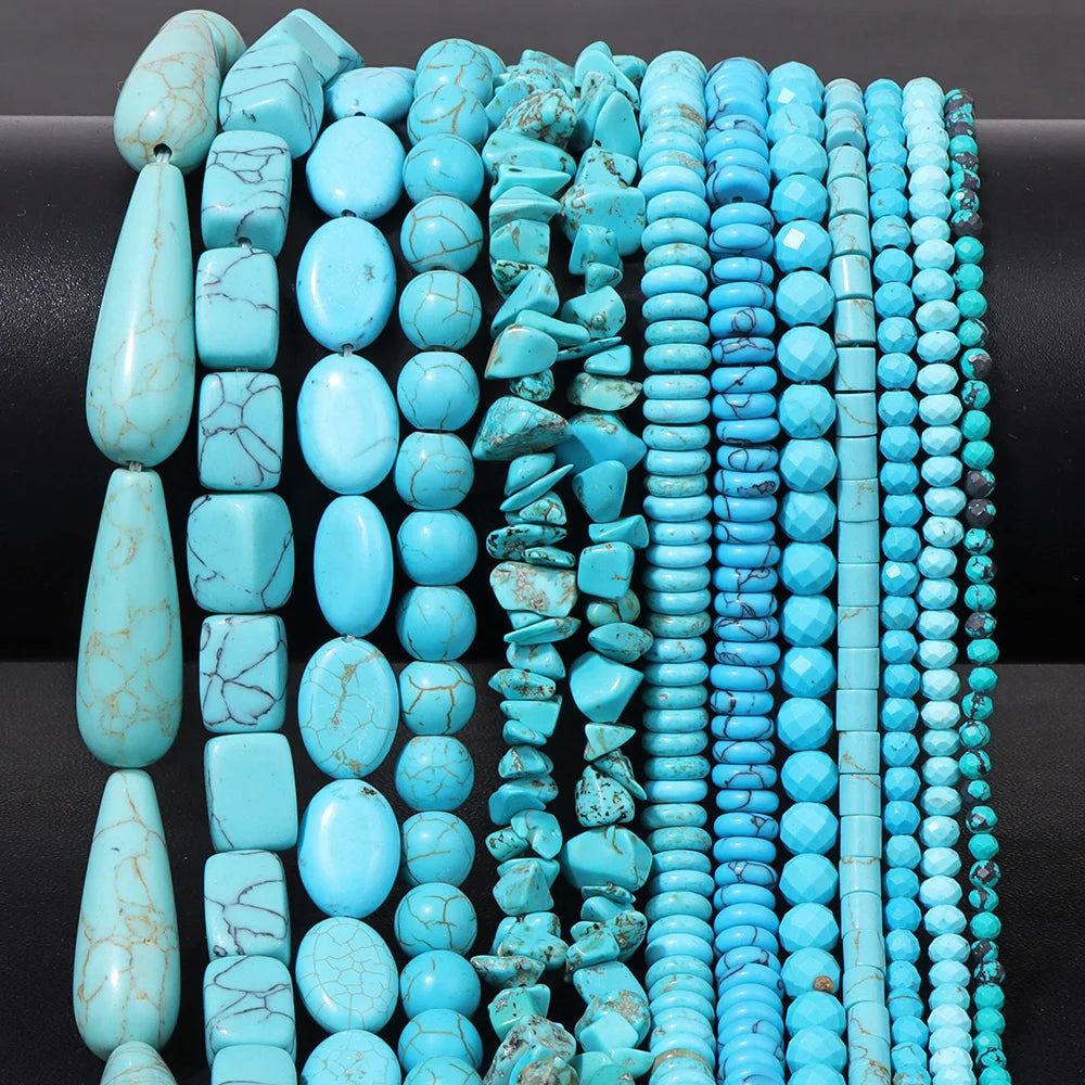 Wholesale Blue Turquoise Stone Beads Round Square Rondelle Irregular Loose Spacer Bead For Jewelry Making DIY Bracelet Necklace