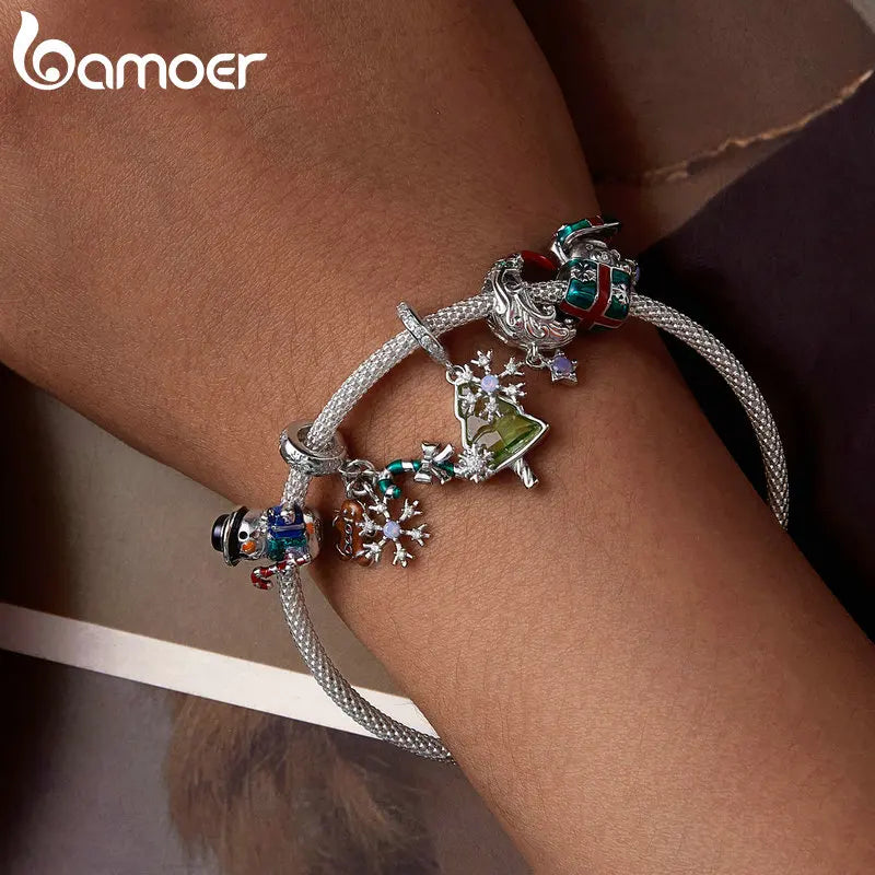 Sterling Silver Snowman Beads Christmas Bell Charms for Women Bracelet DIY Accessories Christmas Gift Fine Jewelry - Madeinsea©