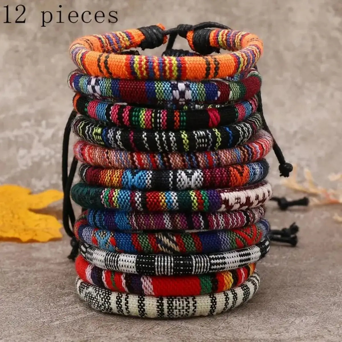 12pcs Hot Selling Cotton Bohemian Color Hand Rope Unisex Bracelet