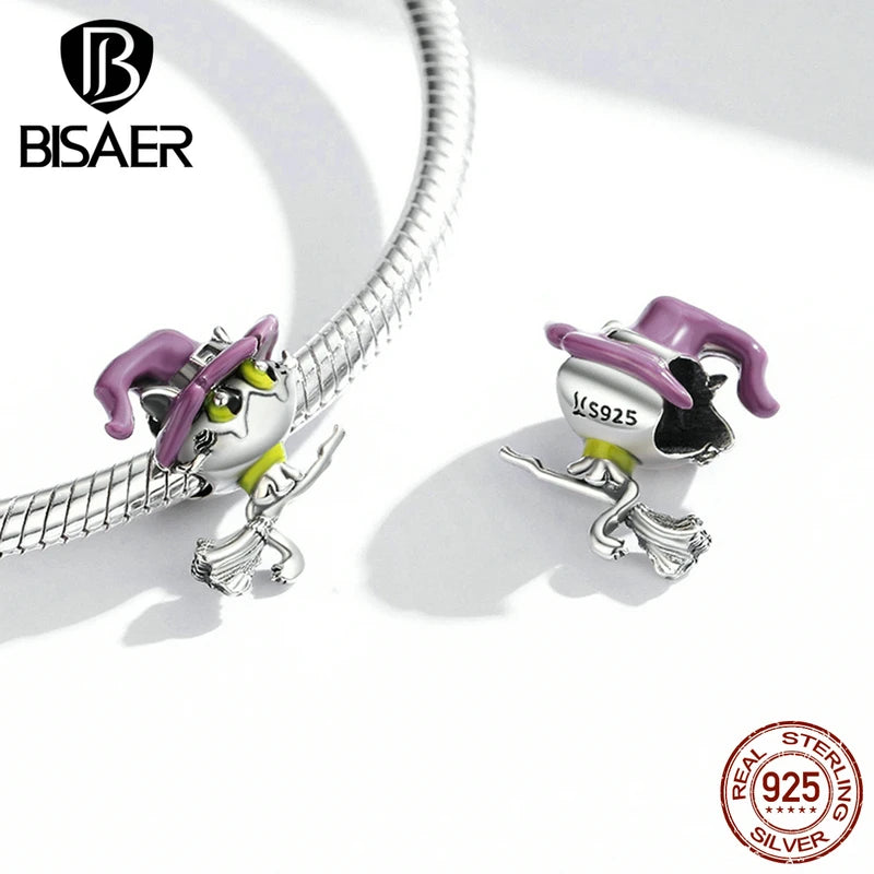 BISAER Halloween Series 100% 925 Sterling Silver Charm Skull Ghost Pumpkin Witch Bead pour Femme Bracelet Fine Jewelry ECC1955