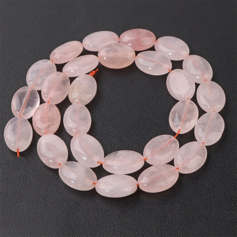 10x15mm Natural Stone Bead Flat Oval Shape Amazonite Rose Quartzs Amethysts Beads For Jewelry Making Necklace Bracelet Handmade