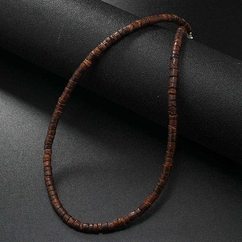 Vintage Bohemian Summer Jewelry Ethnic Style Jewelry Brown Coconut Shell Wood Beads Natural Stone Necklace Men's Jewelry