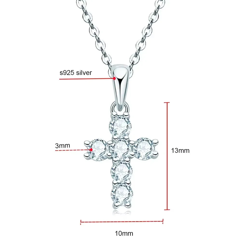 Serenity All D Moissanite Cross Necklace For Women Gift S925 Sterling Silver Sparkling Jesus Pendant Necklace Plated 18K Jewelry