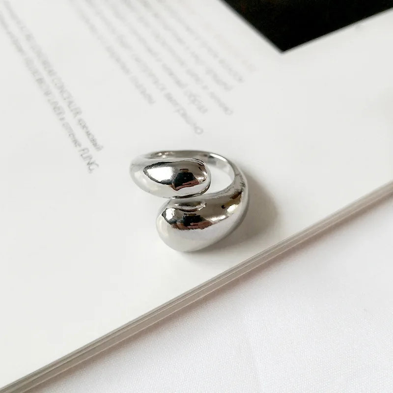 Punk Rock Waterdrop Shape Opening Rings for Women Gold Color Teardrop Chunky Polished Stainless Steel Metal Ring Jewelry Bijoux
