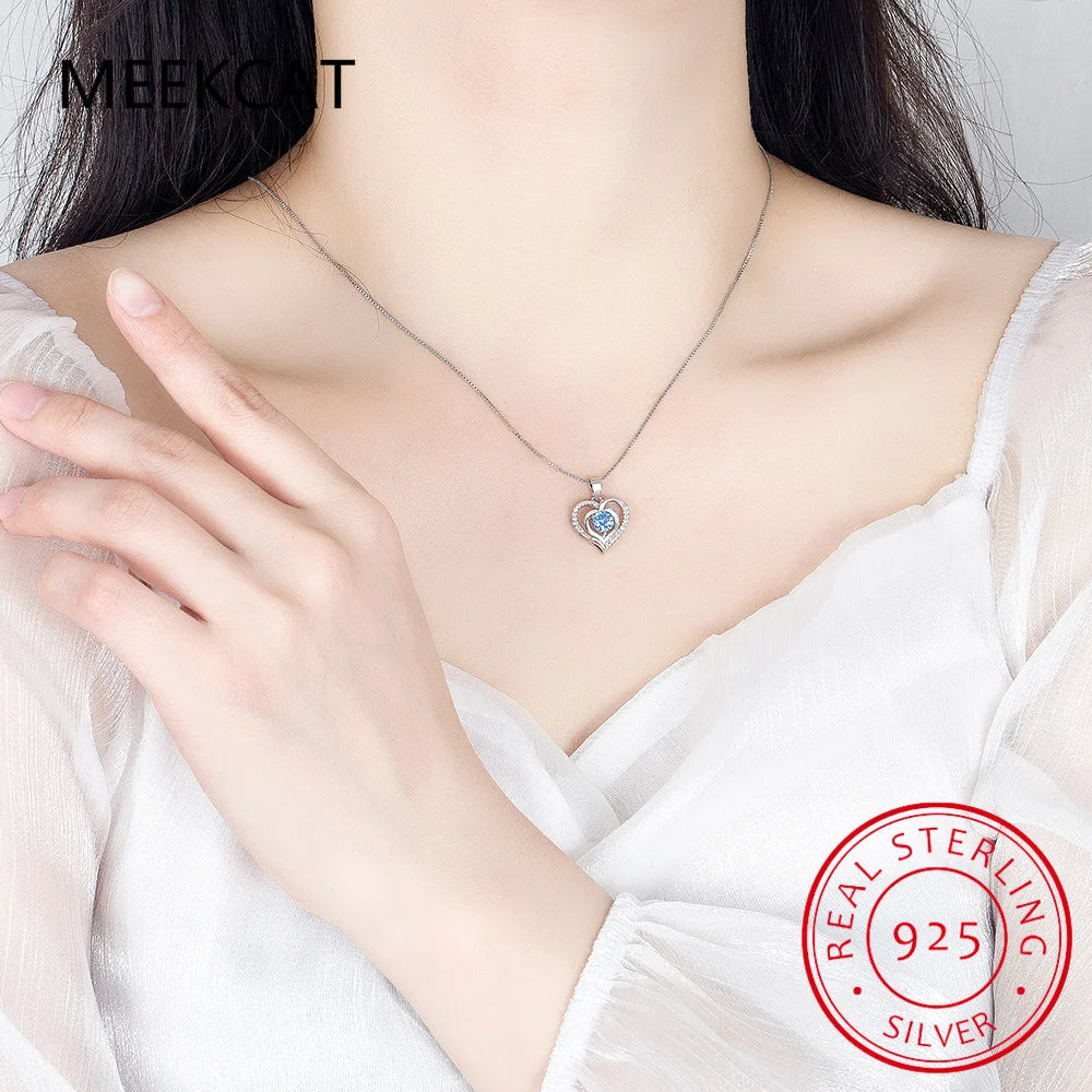 Genuine Natural Blue Topaz Heart Pendant Necklace 925 Sterling Silver Women Gemstone Statement Fine Jewelry Colar de Prata