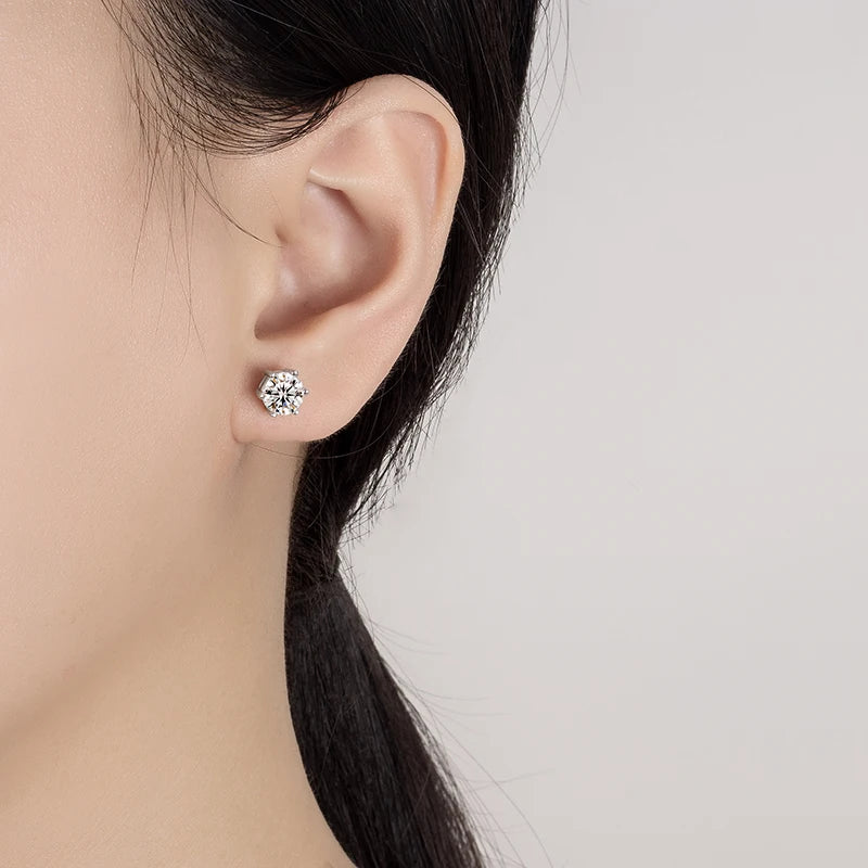 PERFANY 0.2-2CT Moissanite Earrings For Women S925 Pure Silver Classic Six Claw Shiny Laboratory Diamond Wedding Jewelry