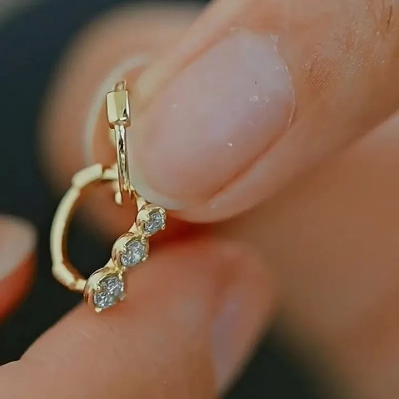 925 Sterling Silver Plated 14K Gold Gradient Size Zircon Earrings for Women French Temperament Wedding Party Jewelry Accessories