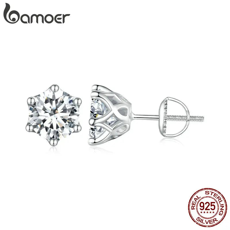 BAMOER Klassische Moissanit-Ohrstecker, S925 Silber D-Farbe Brillanter Rundschliff Laborerstellter Diamant Hochzeit Verlobungsohrringe
