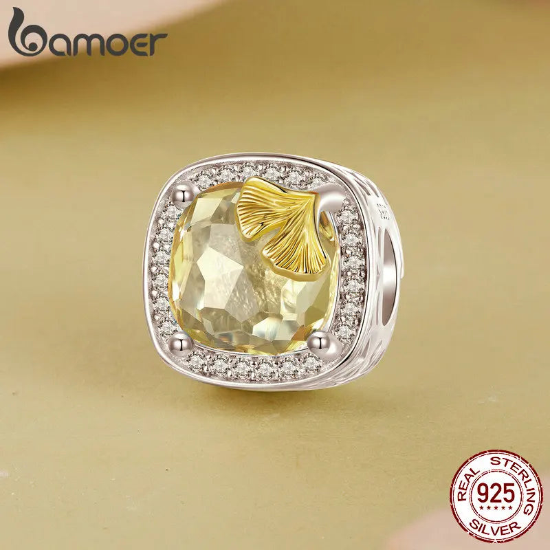 BAMOER 2024 Herbstkollektion 925 Sterling Silber Ginkgoblatt-Charm-Perlen Schmetterling Herzförmiger Charm passend für Original-Armband DIY