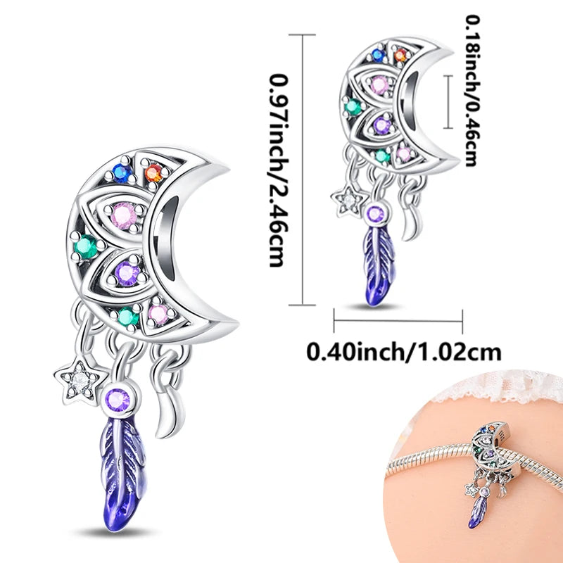 925 Sterling Silver Pendant Charms Feather Dreamcatcher Charm Bead For Original Charm Bracelet Necklace Bead DIY Jewelry Gift