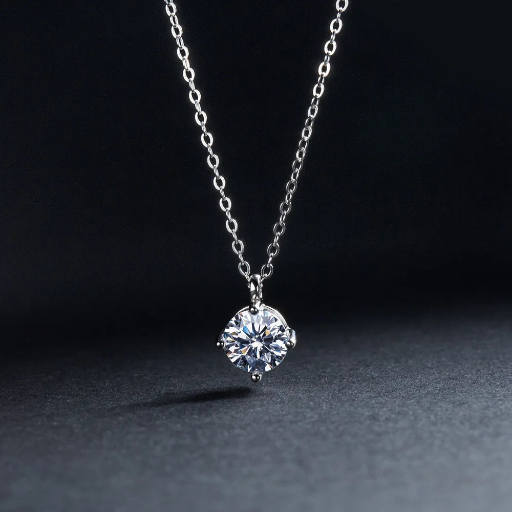 OXTAO 1CT 2CT 3CT Four Claw Moissanite Pendant Necklace 925 Sterling Silver D Color Glittering Diamond Ladies Real Jewelry Gift
