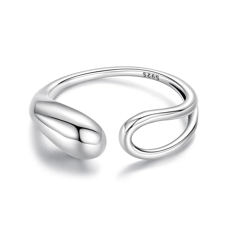 WOSTU 925 Silver Teardrop Double layer Open Ring For Women Stackable Simple Adjustable Rings U Style Zircon Party Anillos Punk