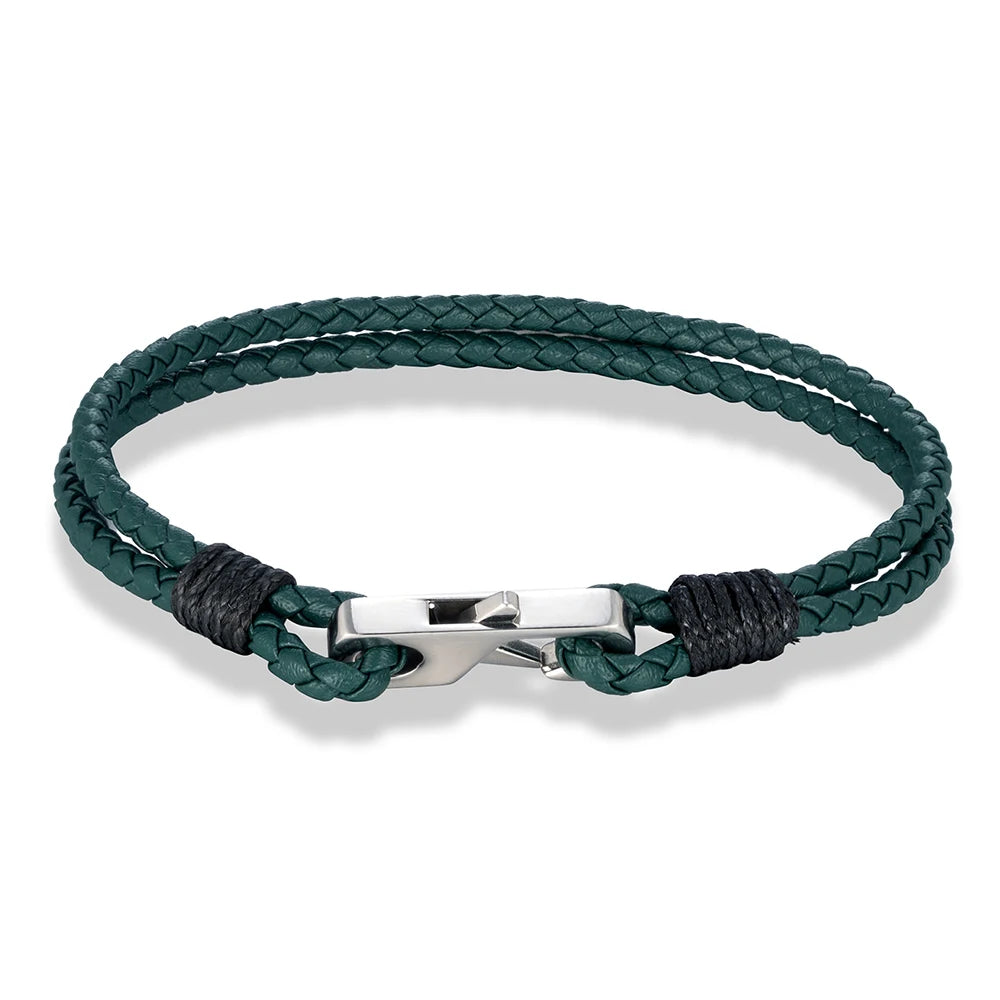 MKENDN 3MM Genuine Leather 316L Square Buckle Bracelet for Men Mature Stable  Elegant Design Personalized Perfect Gift for Men