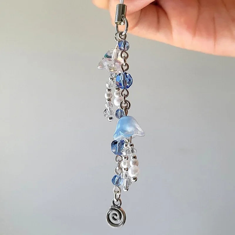 Jellyfish keychain blue crystal lily of the valley Y2k mobile phone charm