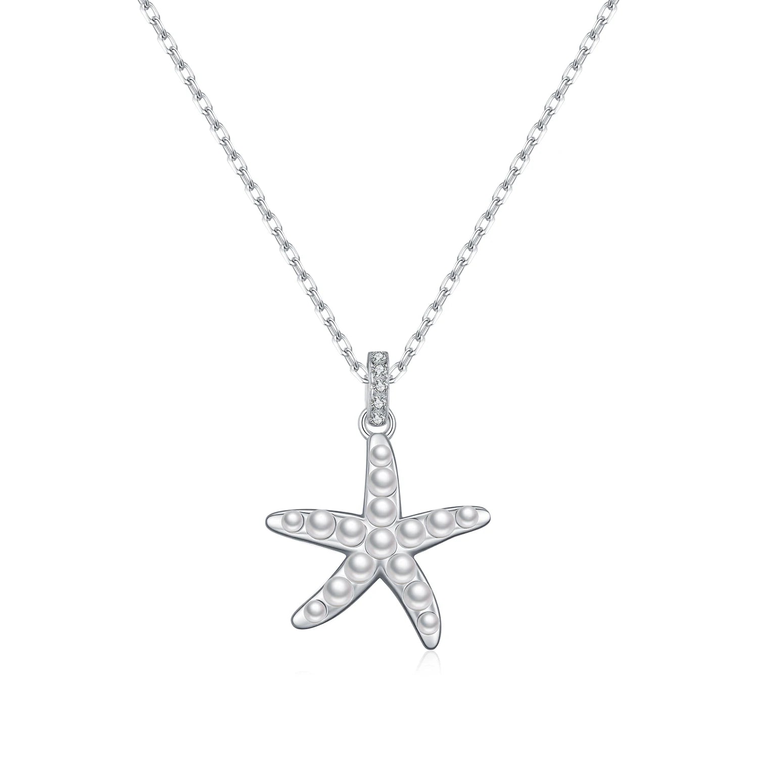 MODIAN 925 Sterling Silver Elegant Simulated Pearls Starfish Pendant Necklace Fashion Link Chian Necklaces For Women Jewelry