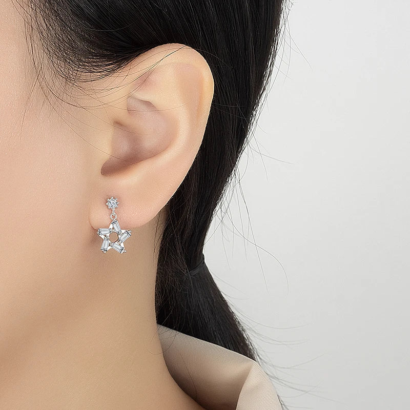 PERFANY 0.2CT Moissanite Drop Earring Women S925 Pure Silver Star Design Laboratory Diamond Fashion Jewelry Party Gift - Madeinsea©