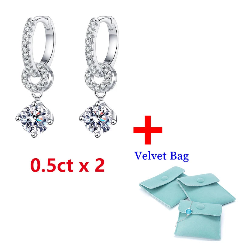DJMAX 1ct White Gold Plated Moissanite Drop Earring for Women Sparkling Wedding Jewelry 100% 925 Solid Silver Earring Wholesale