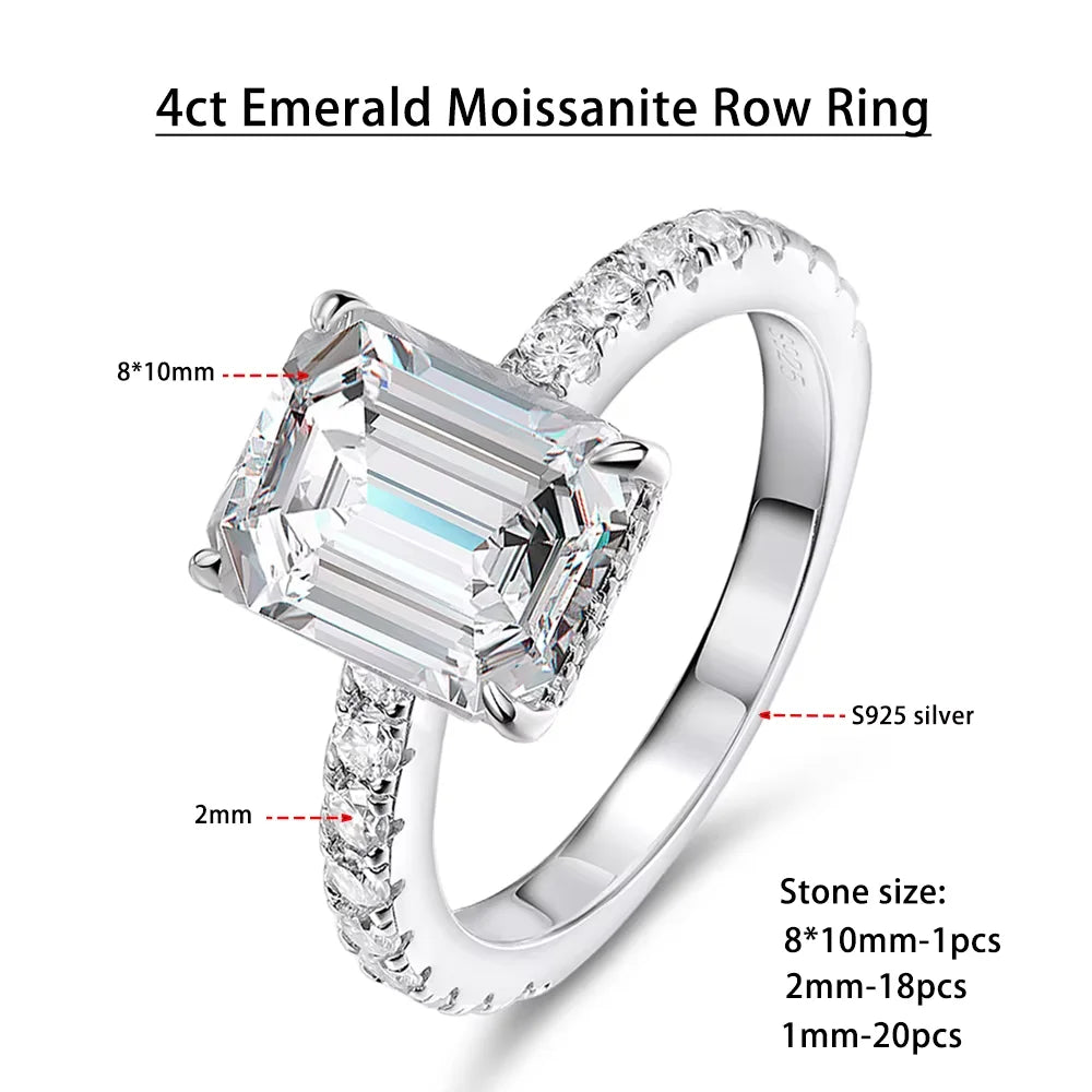 Serenity 8*10mm Radiant Cut D Color Moissanite Row Rings Women S925 Sterling Silver Rings Plated 18K Emerald Couples Rings Gift - Madeinsea©
