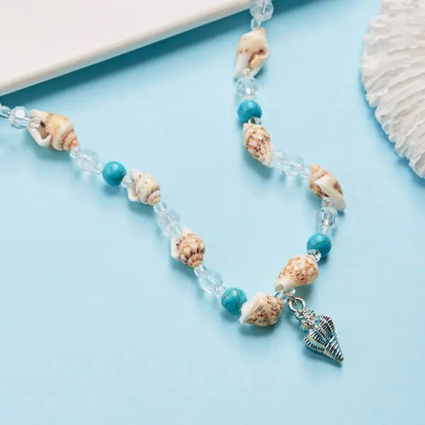 Bohemian Mixed Color Rice Beads Necklace for Women Sea Shell Starfish Conch Pendant Beaded Clavicle Choker Beach Party Jewelry