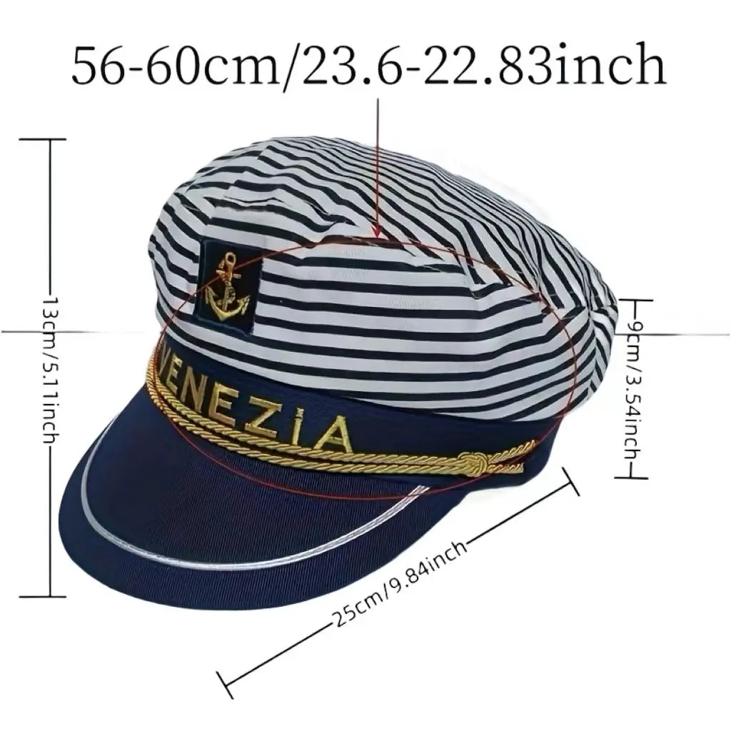 VENEZIA-Captain Navy Blue Cap, Striped Navy CapBurning man Party Cap for Cruise Ship Party，Adult Party，Cosplay，Outdoor
