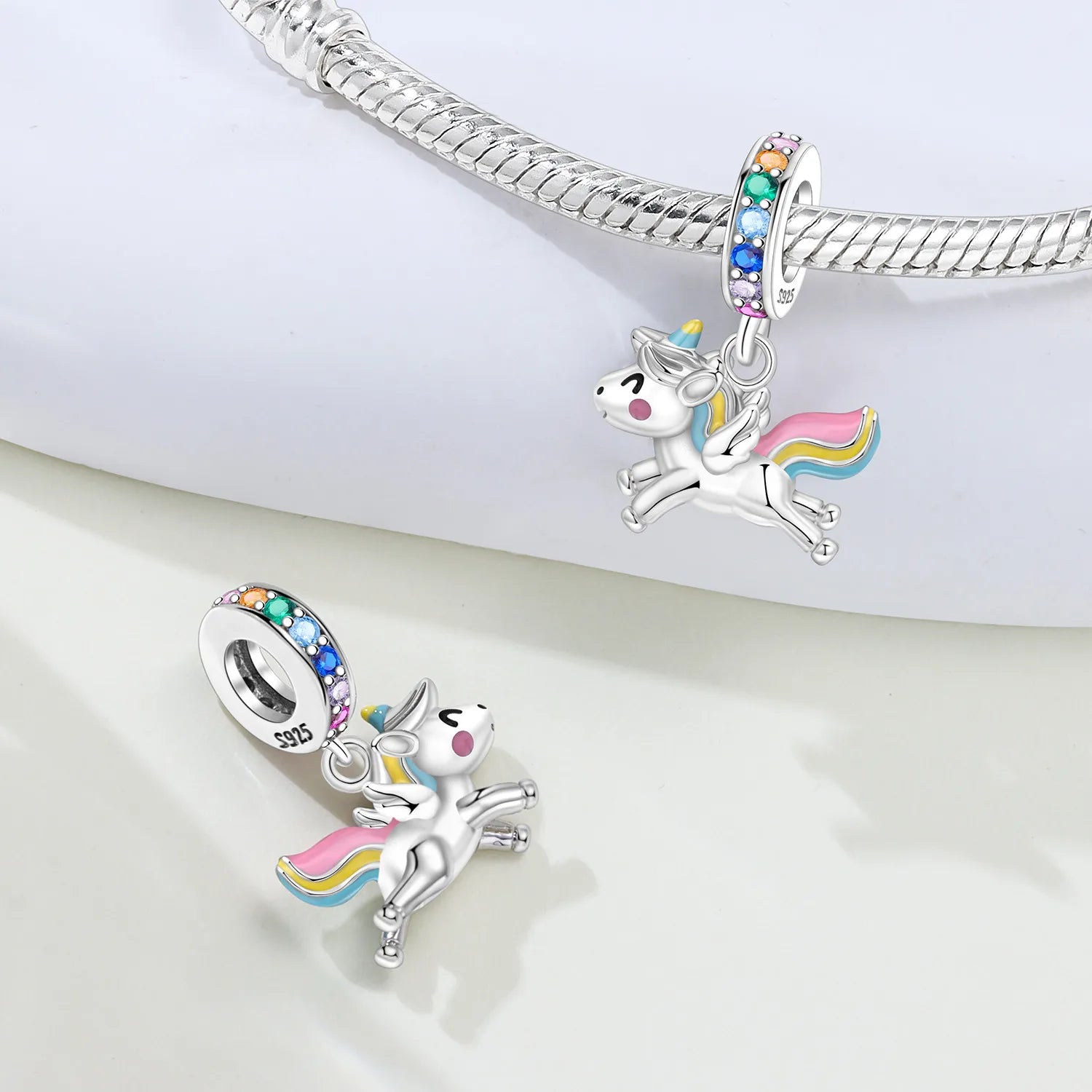 PANPOKI 925 Sterling Silver Rainbow Unicorn Animal Beads Original Pendants Bracelet Charm Jewelry Party DIY Trendy Gifts