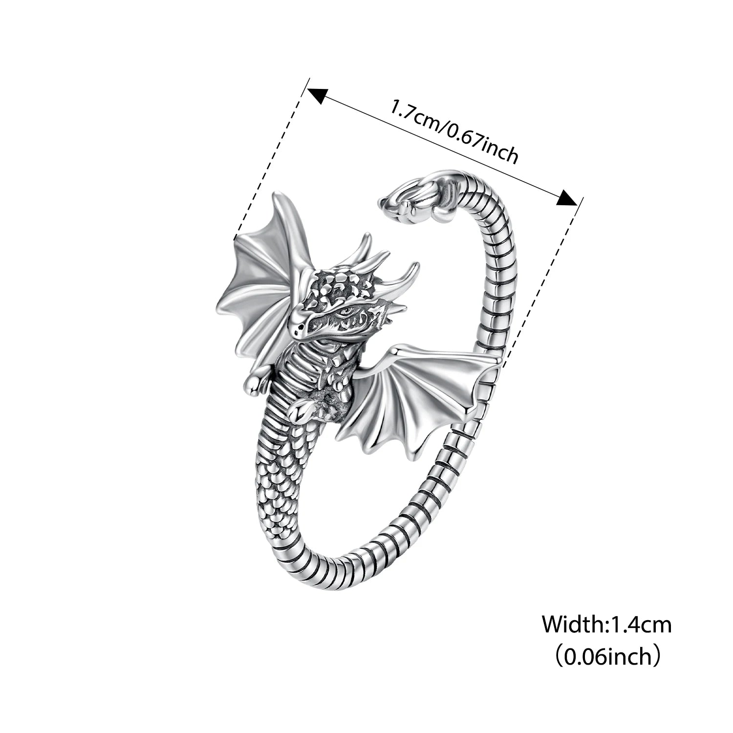 Bague ouverte BISAER en argent sterling 925, motif dragon volant, style rétro 3D, taille ajustable 5 à 9, pour femme, bijou de soirée raffiné.