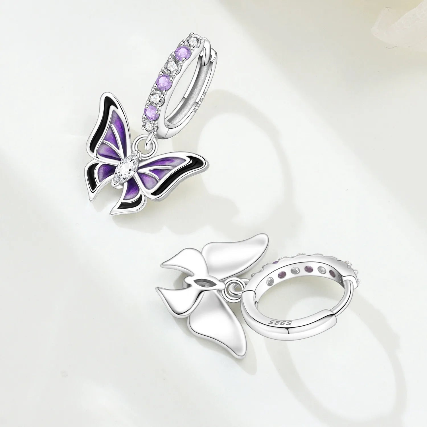 PANPOKI 925 Sterling Silver Purple Butterfly Insect Drop Earrings Women Earrings Charm Trend Versatile Party Jewelry Gifts